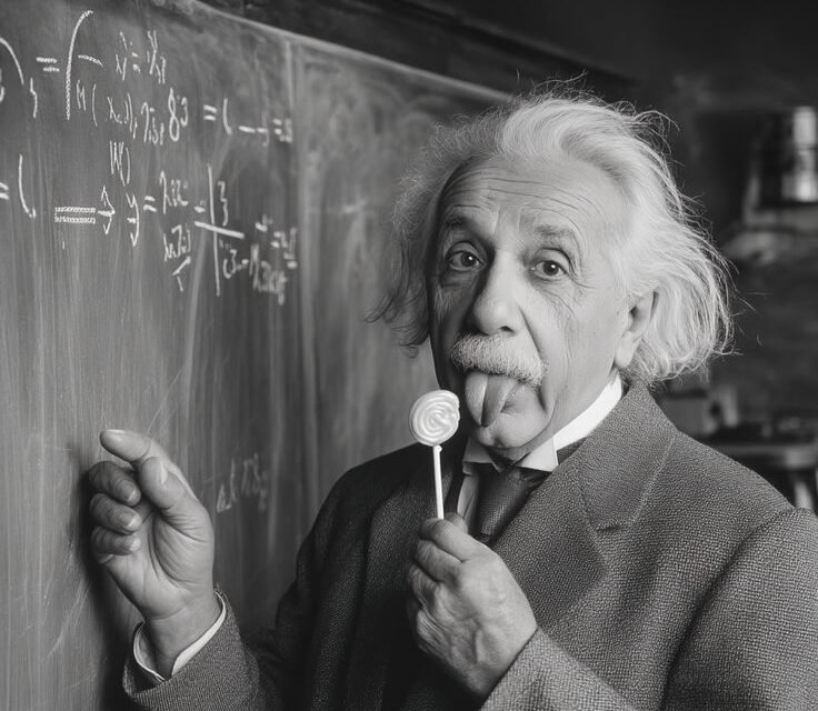 foto do Einstein em frente ao quadro negro